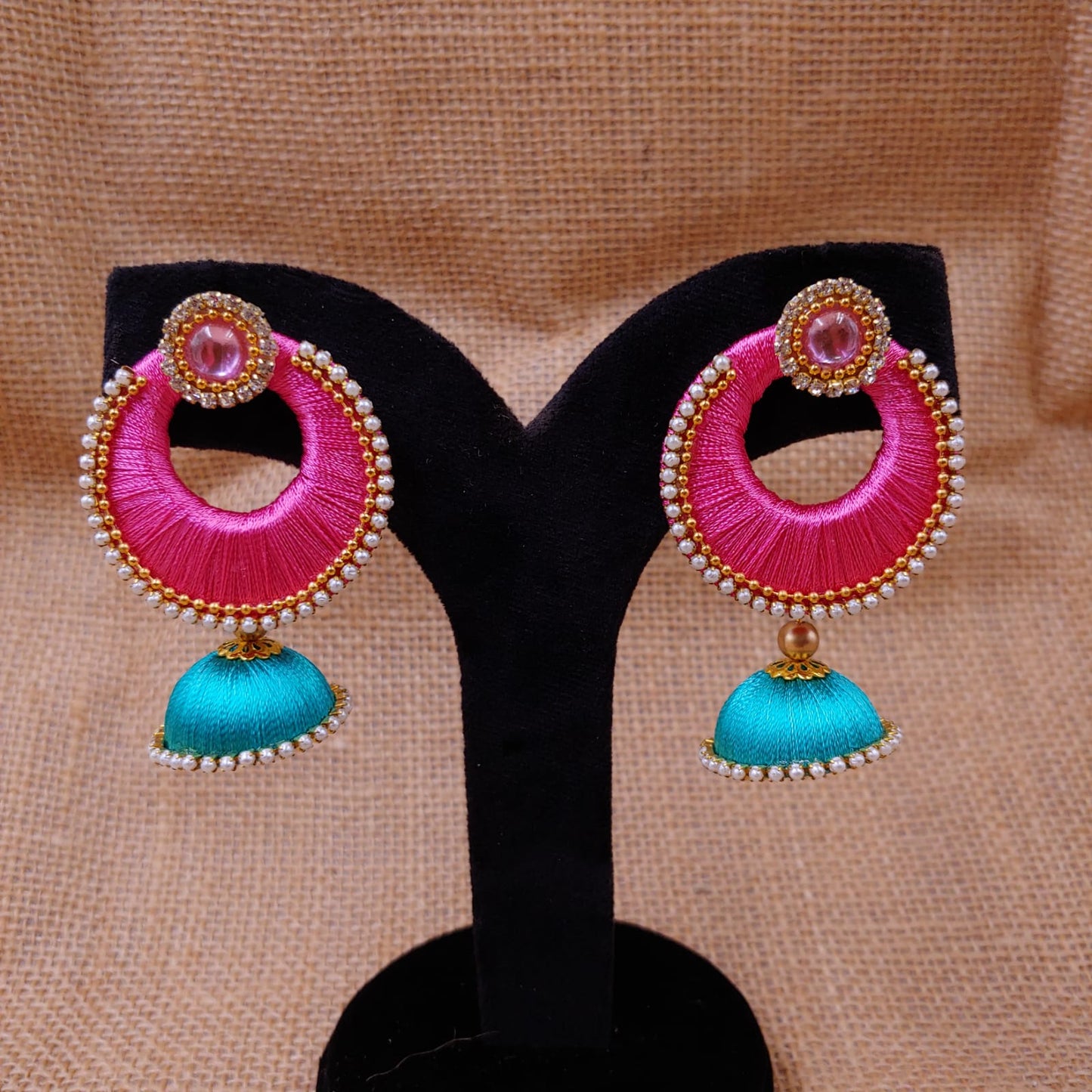 Ferozi Meena Jhumkas with Pearls