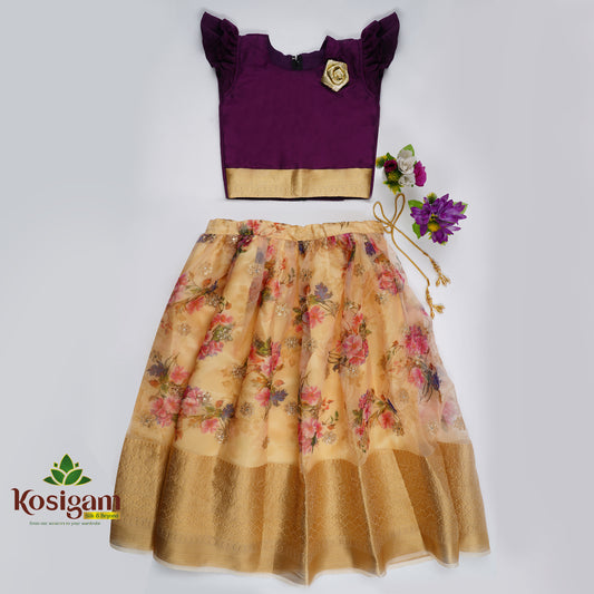Floral Organza brocade border Lehenga for 0 to 10 years