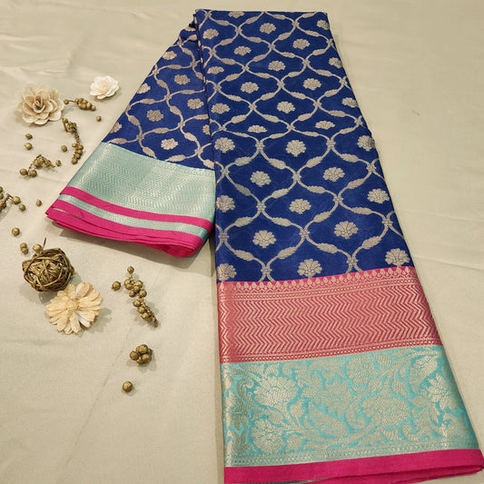 Royal Blue Banarasi Tissue handloom Saree