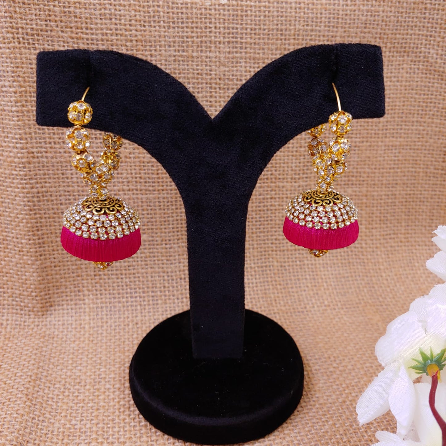 Stone work Silk Thread Jhumkas