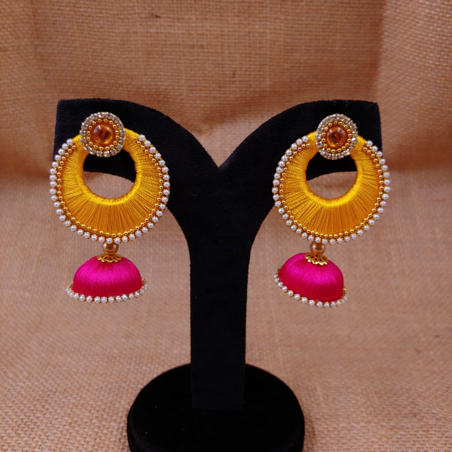 Handmade Silk Thread Chandbali Jhumka