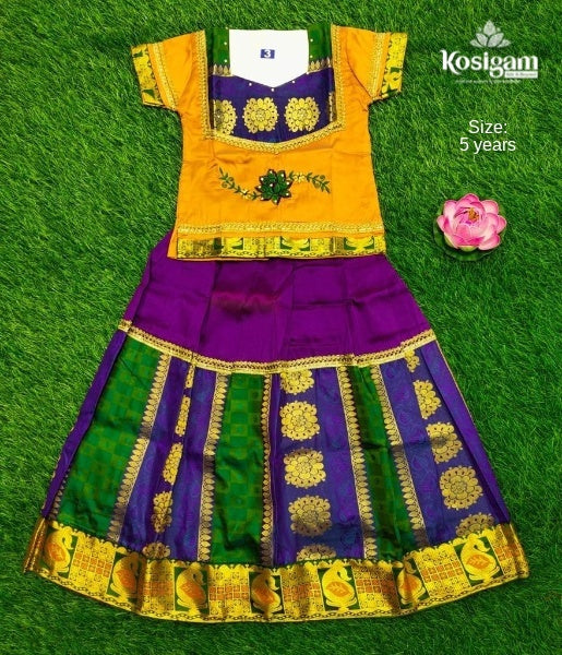 Pattu Pavadai | Half Saree Designs for Girls and Ladies Online | Long gown  design, Beautiful dress designs, Ikkat dresses