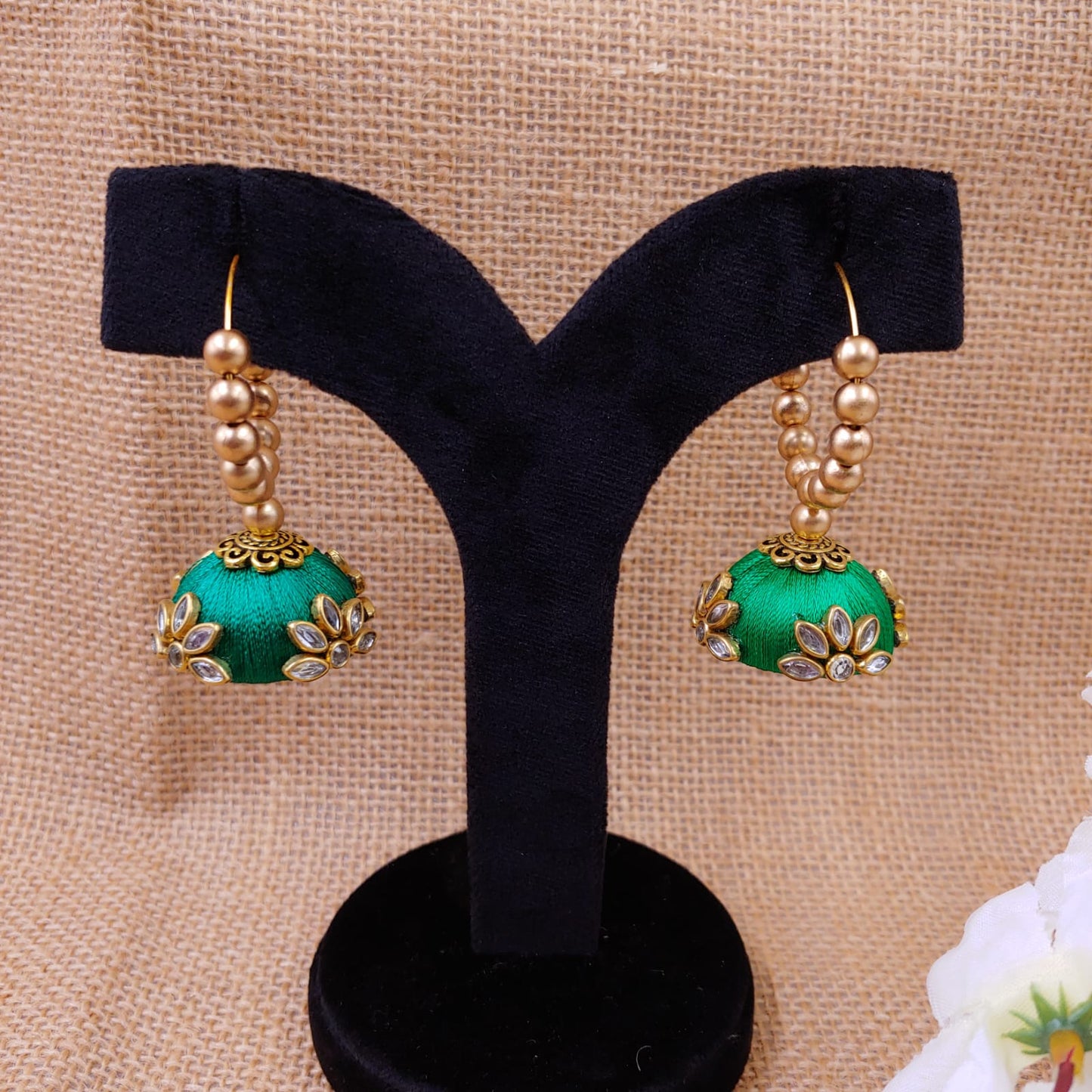 Kundan work Silk Thread Jhumkas