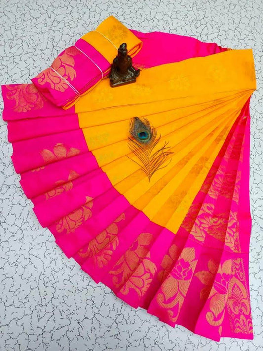 Mango with pink border kottanchi silk cotton saree