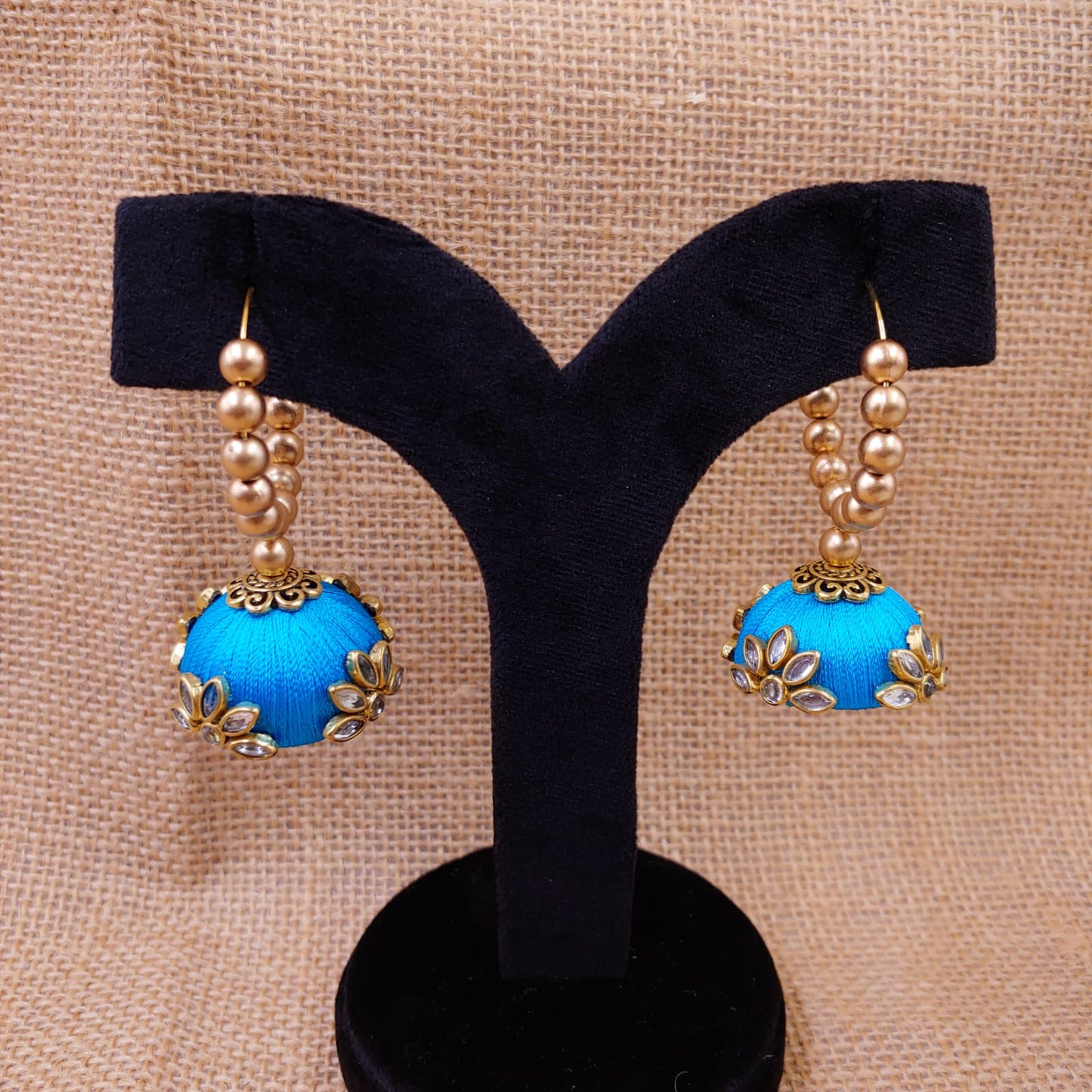 Kundan work Silk Thread Jhumkas