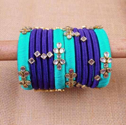 Traditional Silk Thread Bangles : Turquoise blue and Dark blue combo (kids size available)